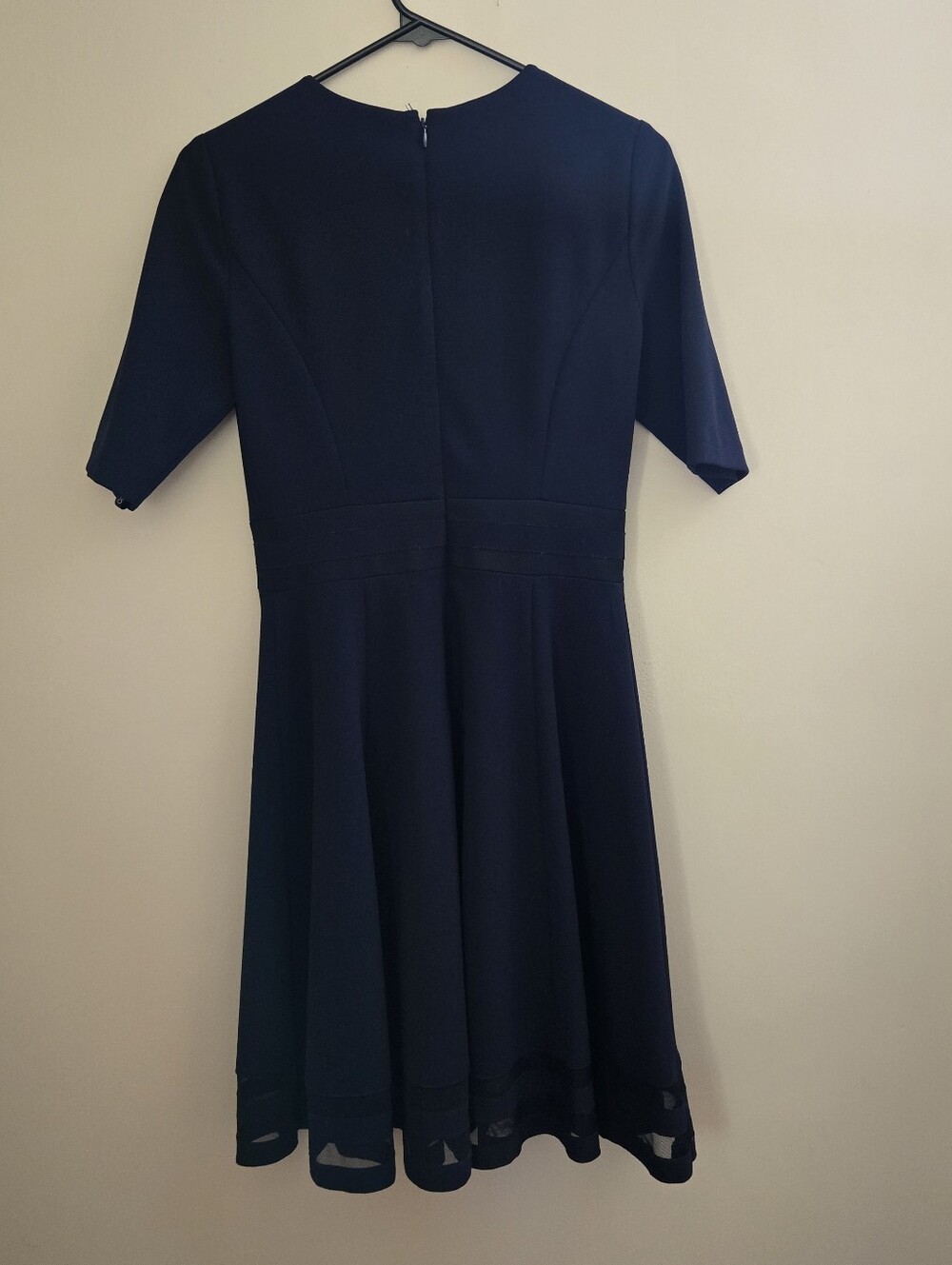 Calvin Klein Navy Fit-and-Flare Midi Dress with Sheer Hem Summer Party - Picture 5 of 6